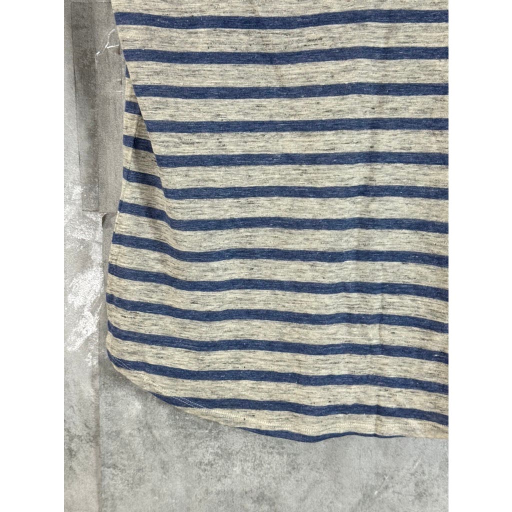 TOMMY BAHAMA Women's Grey/Blue Striped Crewneck Short Sleeve Linen Top SZ S