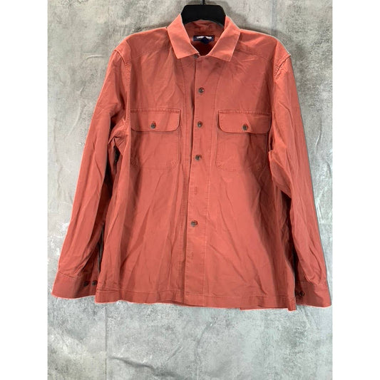 LANDS' END Men's Rust Traditional-Fit Textured Camp Collar Long-Sleeve Shirt SZM