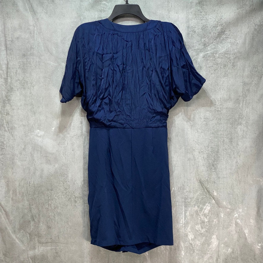 INC International Concepts Blue Ruffle Drape Zip-Up Dress SZ M