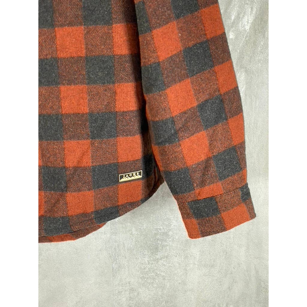 JACHS NEW YORK Men's Orange/Black Plaid Wool-Blend Flannel Shirt Jacket SZ M