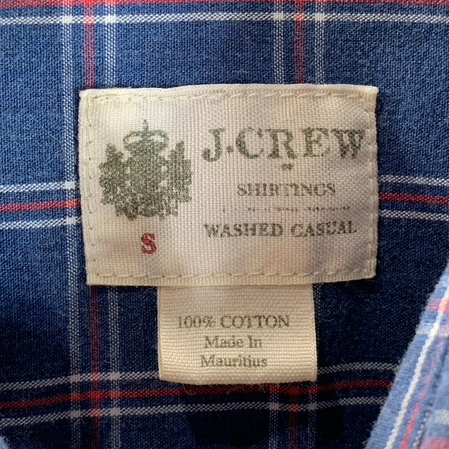 J.CREW Men's Blue Plaid Washed Casual Tailored-Fit Button-Up Shirt SZ S