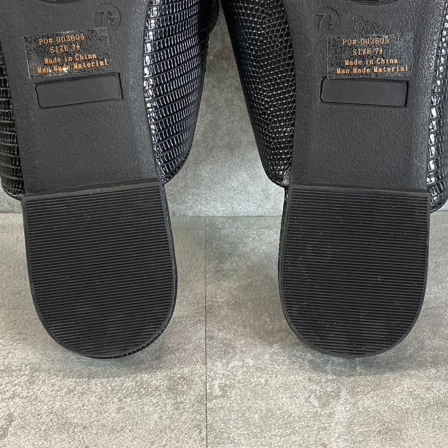 JOURNEE COLLECTION Women's Black Lizard Embossed Hazina Square-Toe Slip-On Mules