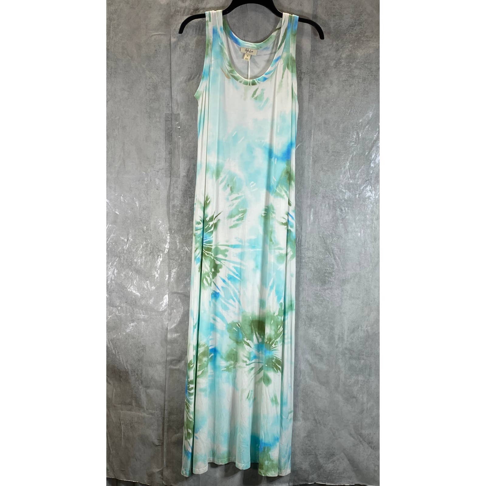 STYLE & CO Women's Vine Green Dye Printed Sleeveless Tie-Dye Maxi Dress SZ M