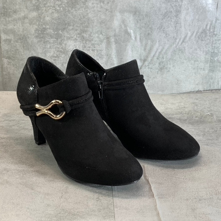 KAREN SCOTT Women's Black Microsuede Melanni Almond-Toe Slip-On Booties SZ 8