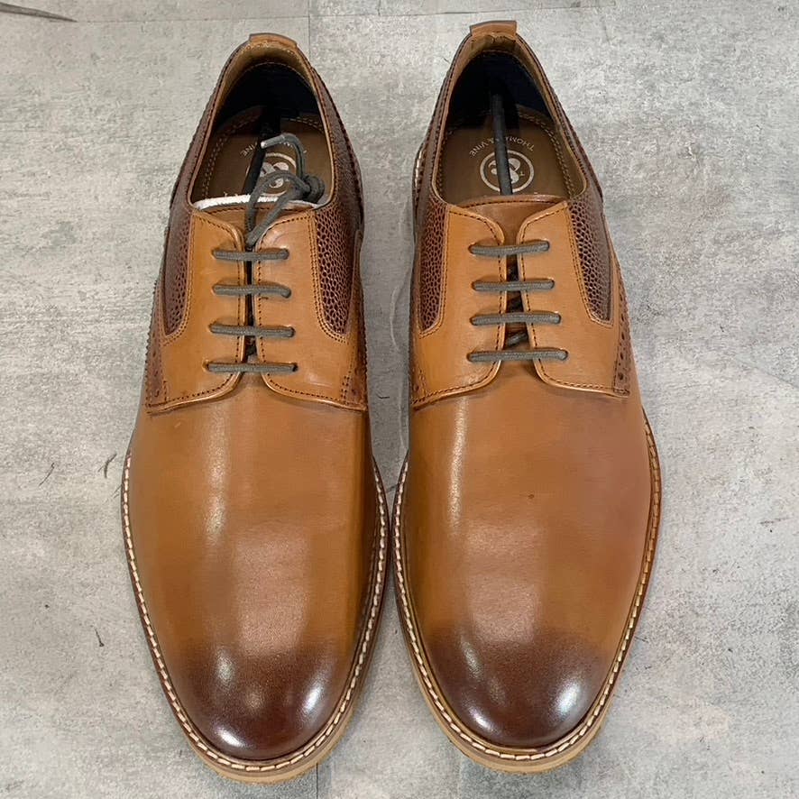 THOMAS & VINE Men's Cognac Clayton Plain-Toe Brogue Derby Shoes SZ 12