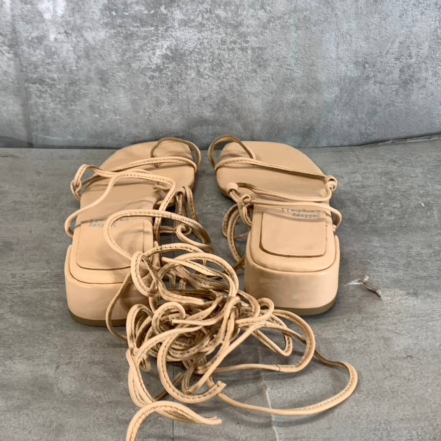 JEFFREY CAMPBELL Women's Blush Leather Agate-2 Square-Toe Block-Heel Sandals SZ7