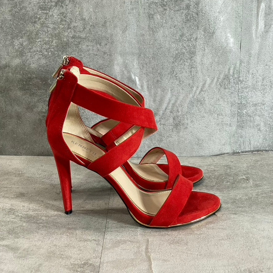 KENNETH COLE NEWYORK Women's Red Brooke Cross Heeled Round-Toe Dress Sandals SZ 6.5