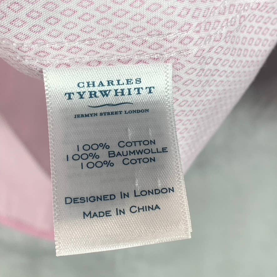 CHARLES TYRWHITT Men's Red Diamond Printed Non-Iron Slim-Fit Dress Shirt SZ 15.5