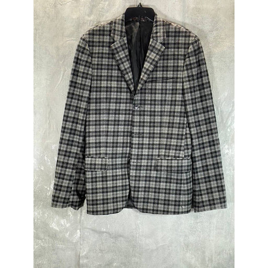 MICHAEL KORS Men's Black/Grey Plaid Three-Button Classic-fit Blazer SZ 40R