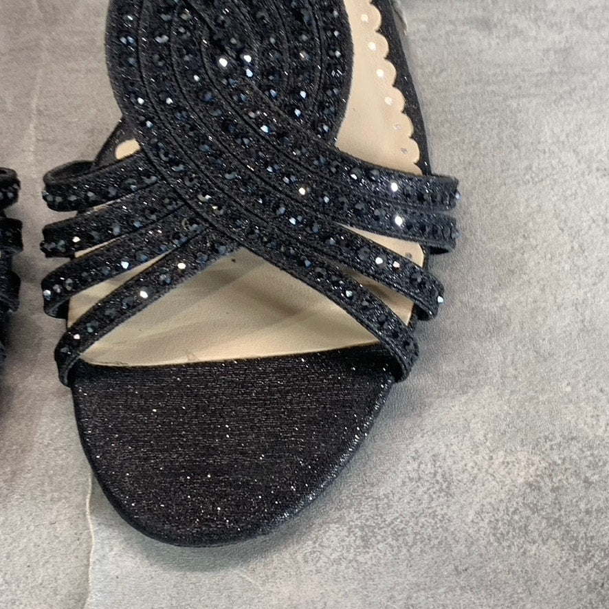 CHARTER CLUB Women's Black Glitter Rhinestone Ginifur Wedge Sandals SZ 8