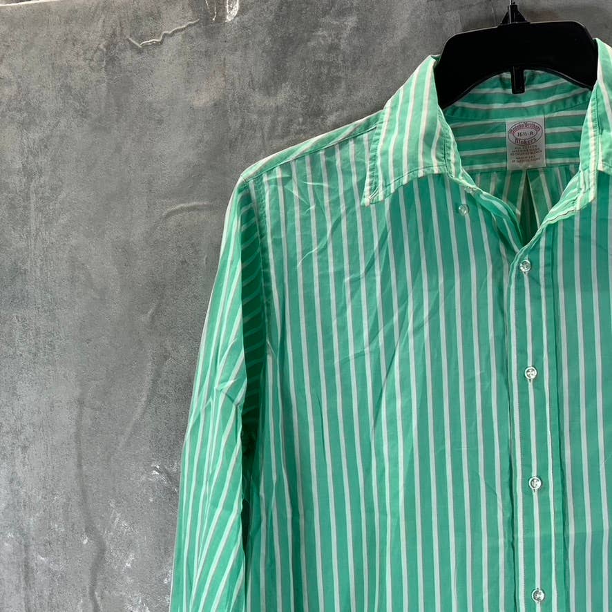 BROOKS BROTHERS Men's Green Striped Regular-Fit Button-Up Shirt SZ 16.5