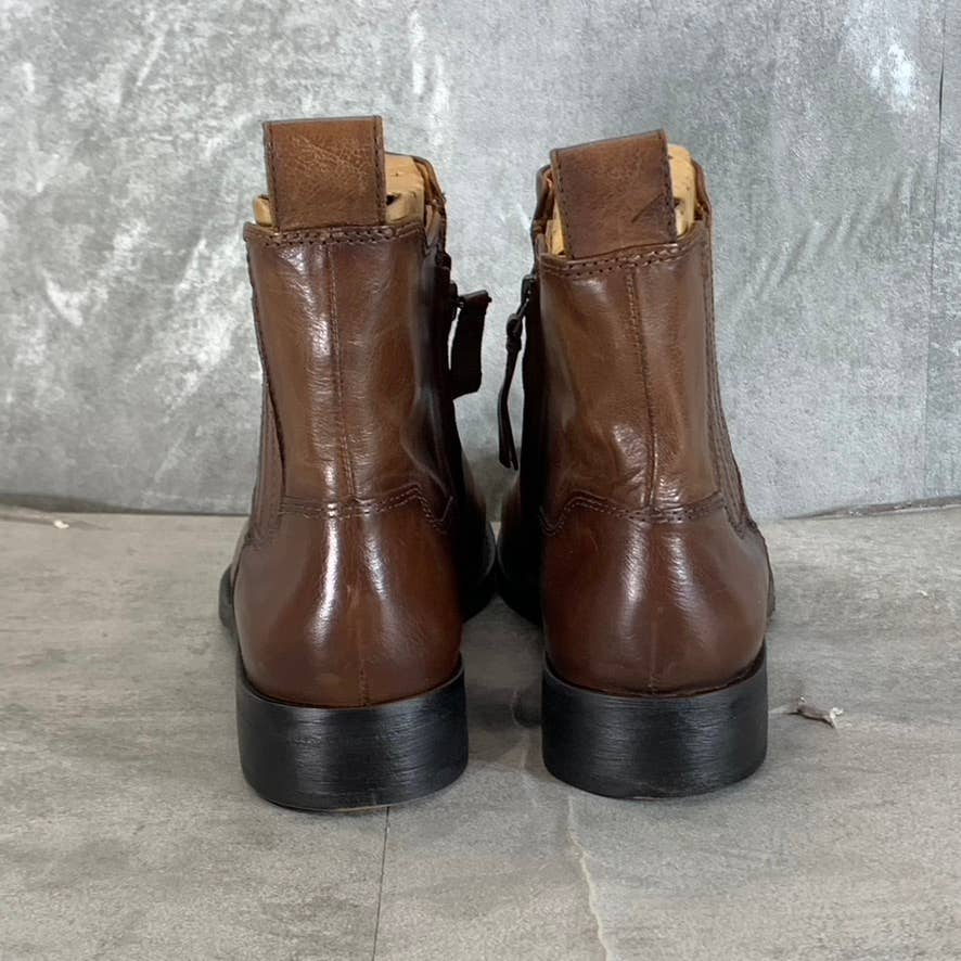 FRANCO SARTO Women's Brown Leather Linc Side-Zip Almond-Toe Booties SZ 10