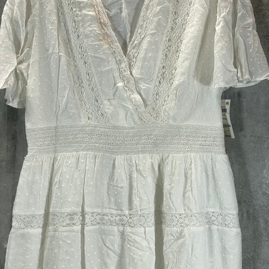 INC Women's Bright White Flutter-Sleeve V-Neck Hi-Low Midi Dress SZ XL