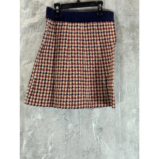 CIDER Women's Camel/Navy Houndstooth Printed Mini Skirt SZ S (US4)