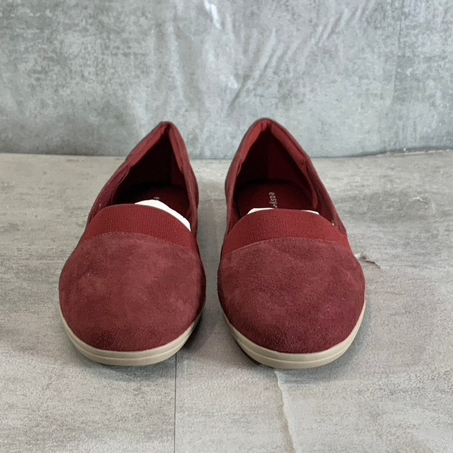 EASY SPIRIT Women's Wide Width Dark Red Leather Bounce Slip-On Flats SZ 8W