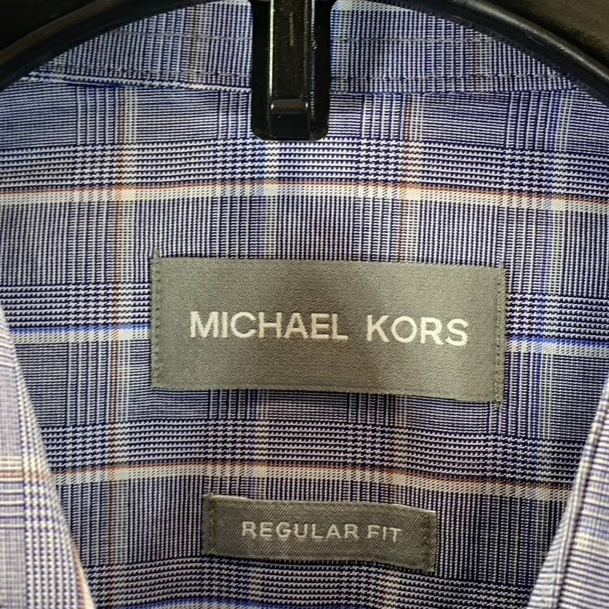 MICHAEL KORS Men's Blue Plaid Regular-Fit Long-Sleeve Button-Up Dress Shirt SZ L