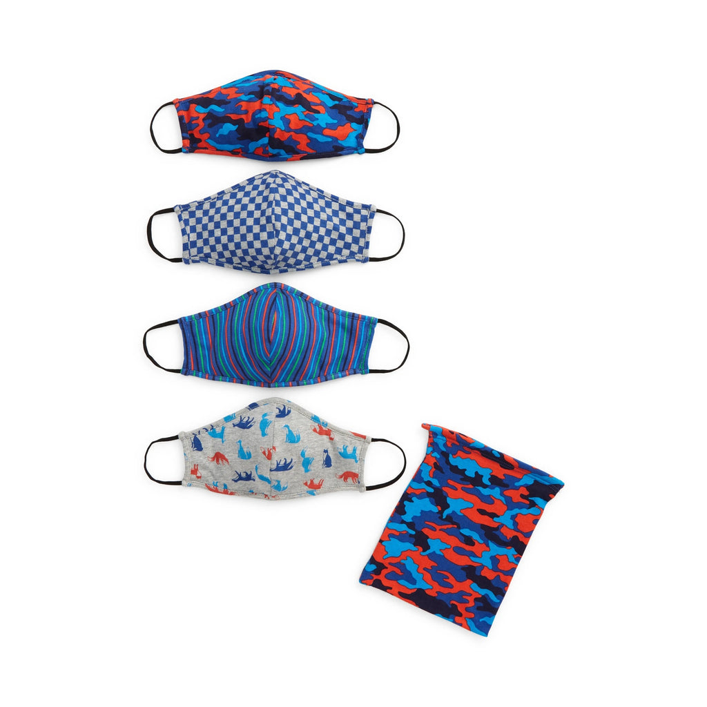 TUCKER + TATE Kids' Blue Combo Assorted Print 4-Piece Mask W/ Fabric Bag SZ 5-10