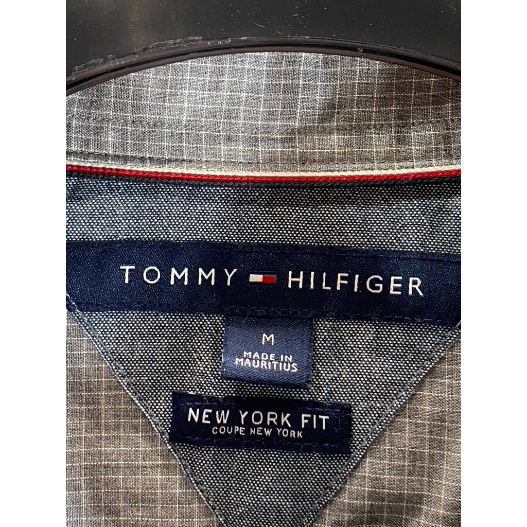 TOMMY HILFIGER Men's Gray Gingham New York Fit Button-Up Long Sleeve Shirt SZ M