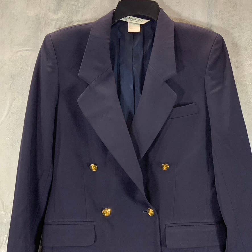 AUSTIN REED Women's Navy Double-Breasted Worsted Wool Suit Jacket SZ 6