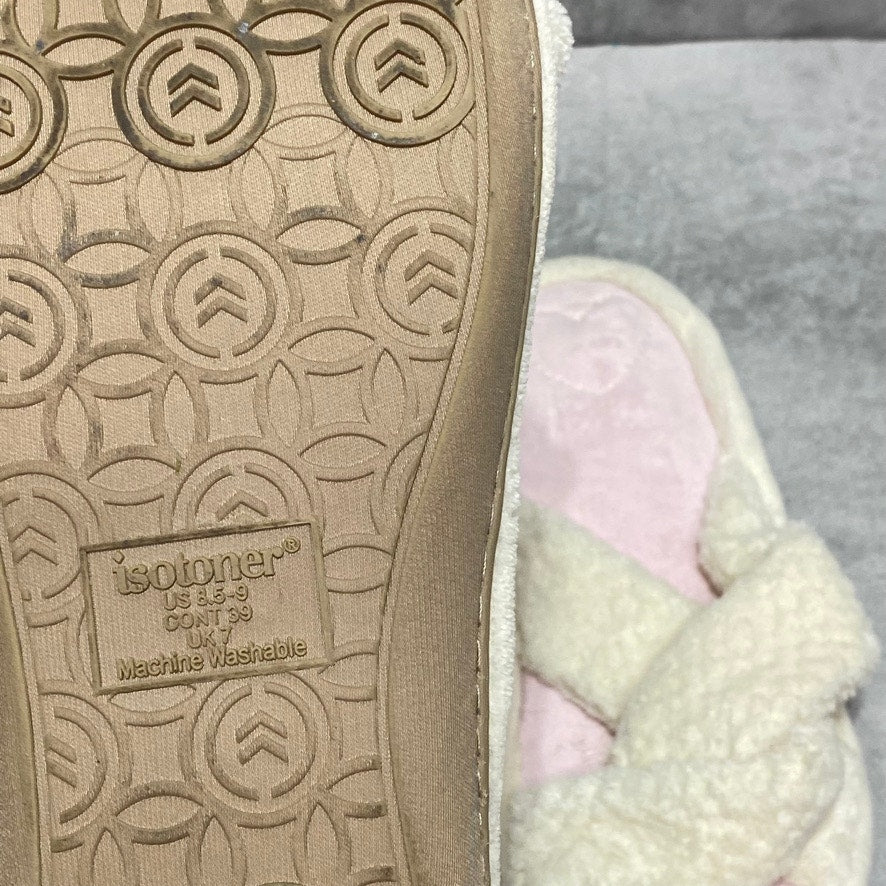 ISOTONER Beige Popcorn ECO Microterry Memory Foam Slide Slippers SZ L (8.5-9)