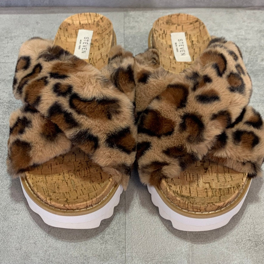 STEVEN NEW YORK Cado Faux Fur Leopard Print Slide Sandal SZ 9