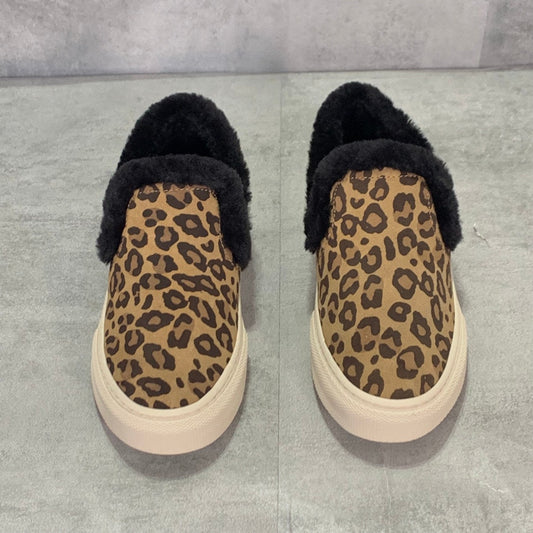 TRETORN Tan/Black Leather Leopard Print Faux Fur Slip-On Round-Toe Sneakers SZ 5