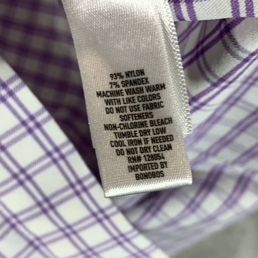 BONOBOS Men's Short White/Purple Slim-Fit Button-Up Long-Sleeve Shirt SZ XS