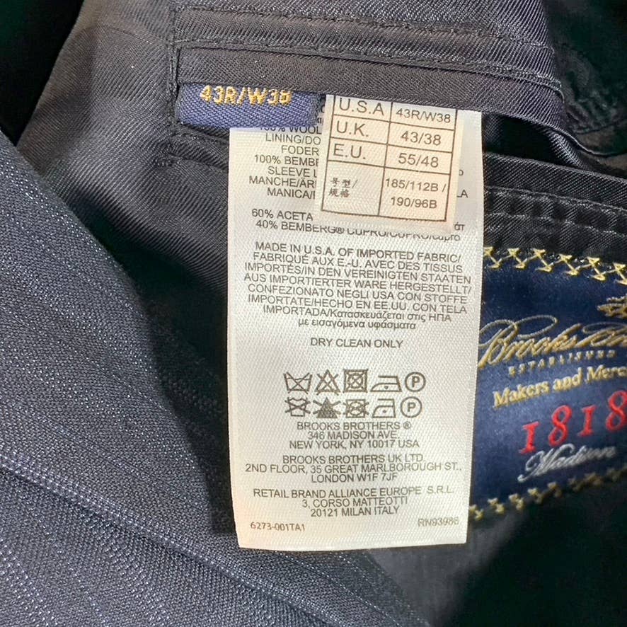 BROOKS BROTHERS Men's Navy Regular-Fit Pinstripe Two-Button Blazer SZ 43R