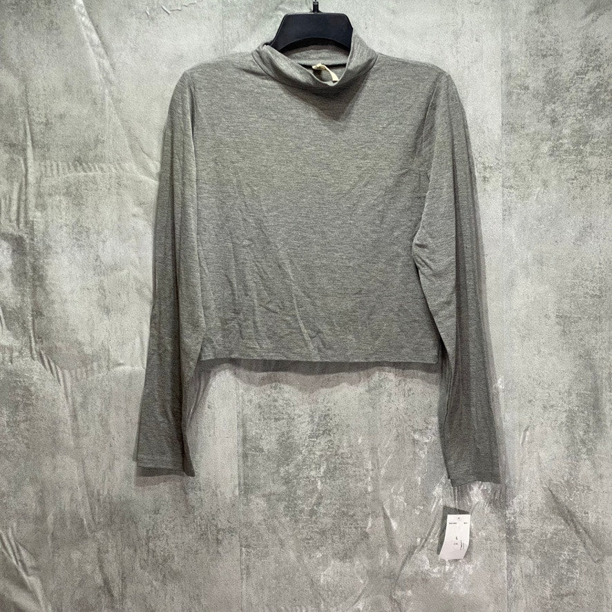 KINGSTON GREY Junior's Grey Long Sleeve Turtleneck Crop Top SZ L