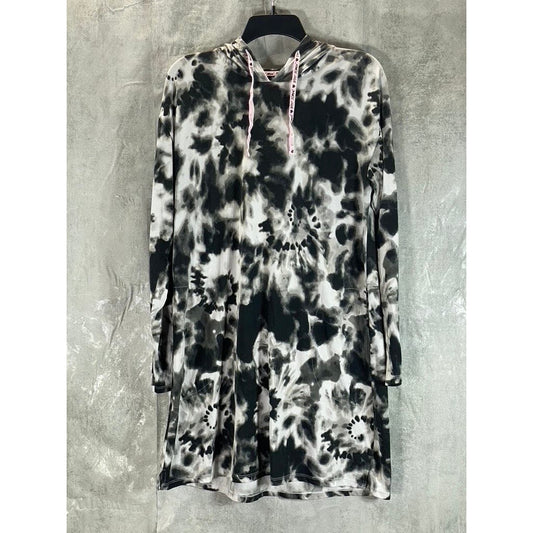 BETSEY JOHNSON Women's Black/White Tie-Dye Hooded Pullover Sleepshirt SZ M