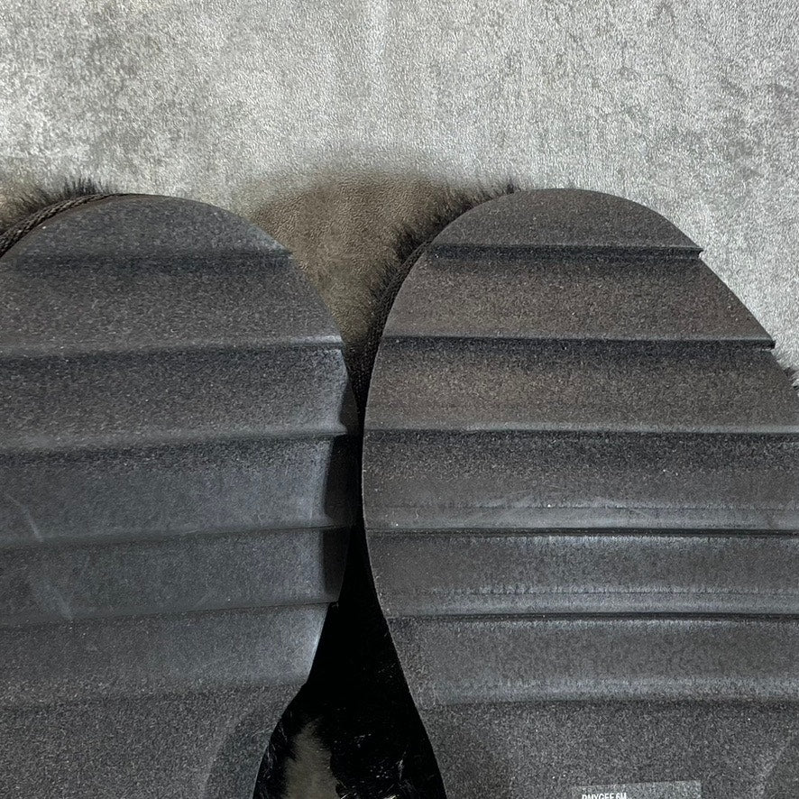 WILD PAIR Women's Black Paiyge Chain Faux-Fur Slide Slip-On Slippers SZ 6