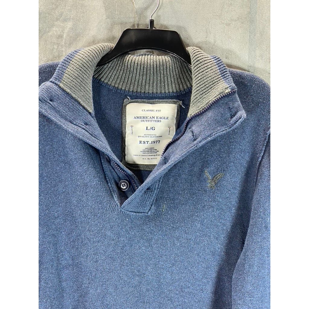 AMERICAN EAGLE OUTFITTERS Men's Blue Classic-Fit Mock Neck Pullover Sweater SZ L