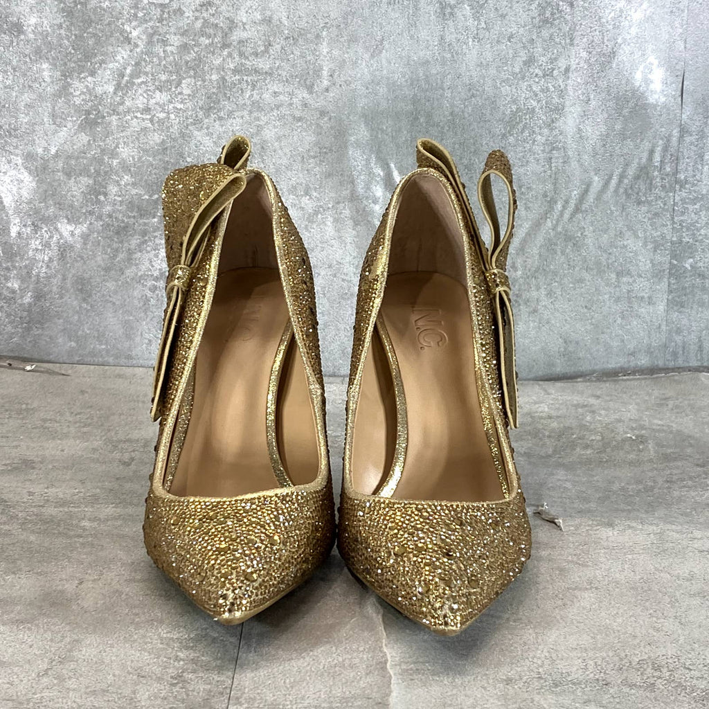 INC INTERNATIONAL Women's Gold Rhinestone Silvee Bow Pointed-Toe Pumps SZ 6