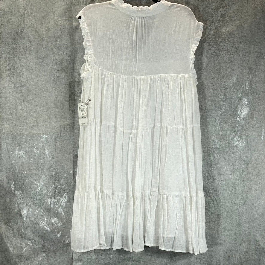 AND NOW THIS Women's White Split Tie-Neck Ruffle Tiered Mini Dress SZ M