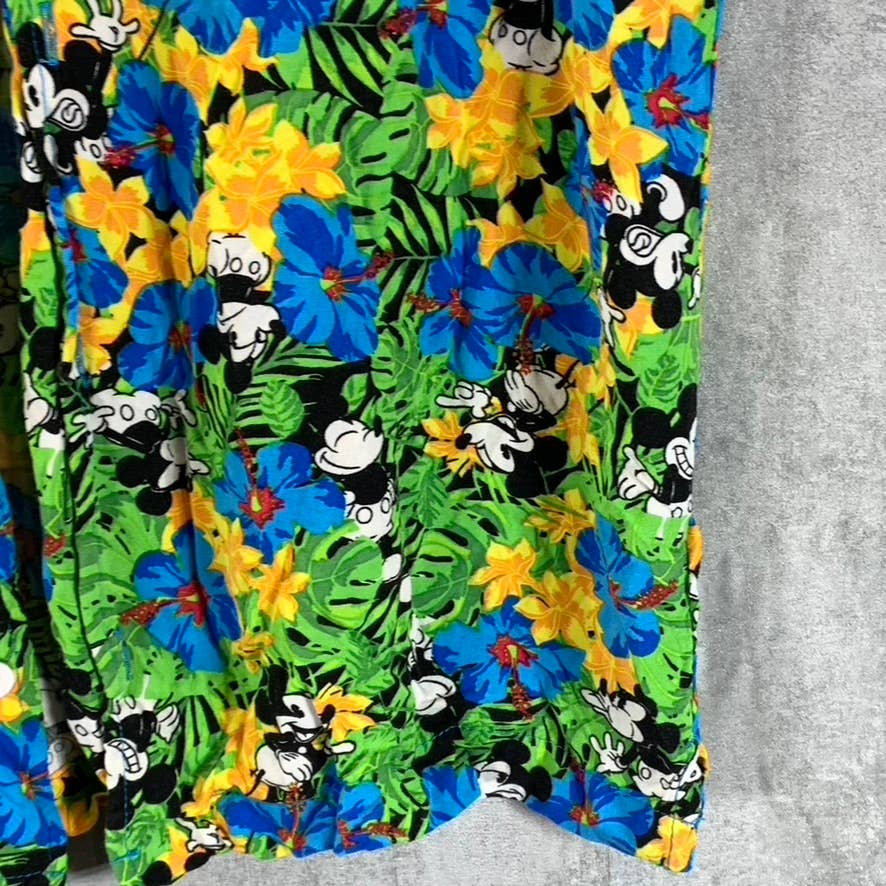 DISNEY Men's Green Mickey-Mouse Tropical Button-Up Short-Sleeve Shirt SZ M