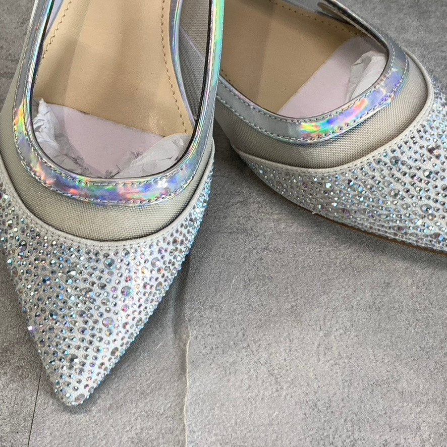 NINE WEST Women's Silver Bogus Rhinestone Embellished Pointed-Toe Mesh Flats SZ7