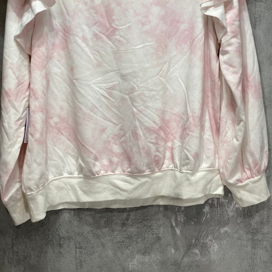 1. STATE Plus Size Pink Tie-Dye Ruffled Shoulder Crewneck Pullover Sweatshirt SZ 1X
