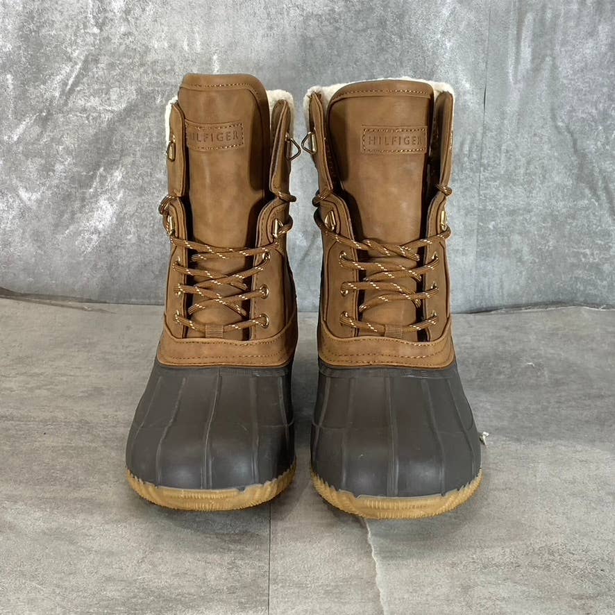 TOMMY HILFIGER Women's Dark Brown Rainah Faux-Leather Faux-Fur Duck Boots SZ 10