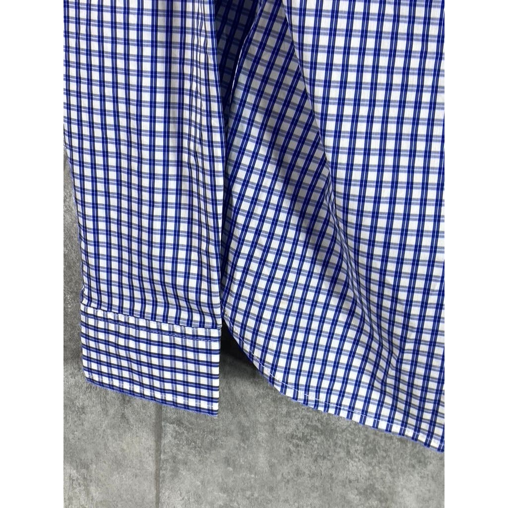 TOMMY HILFIGER MEN'S Blue/White Mini Check Slim-Fit Button-Up Shirt SZ M