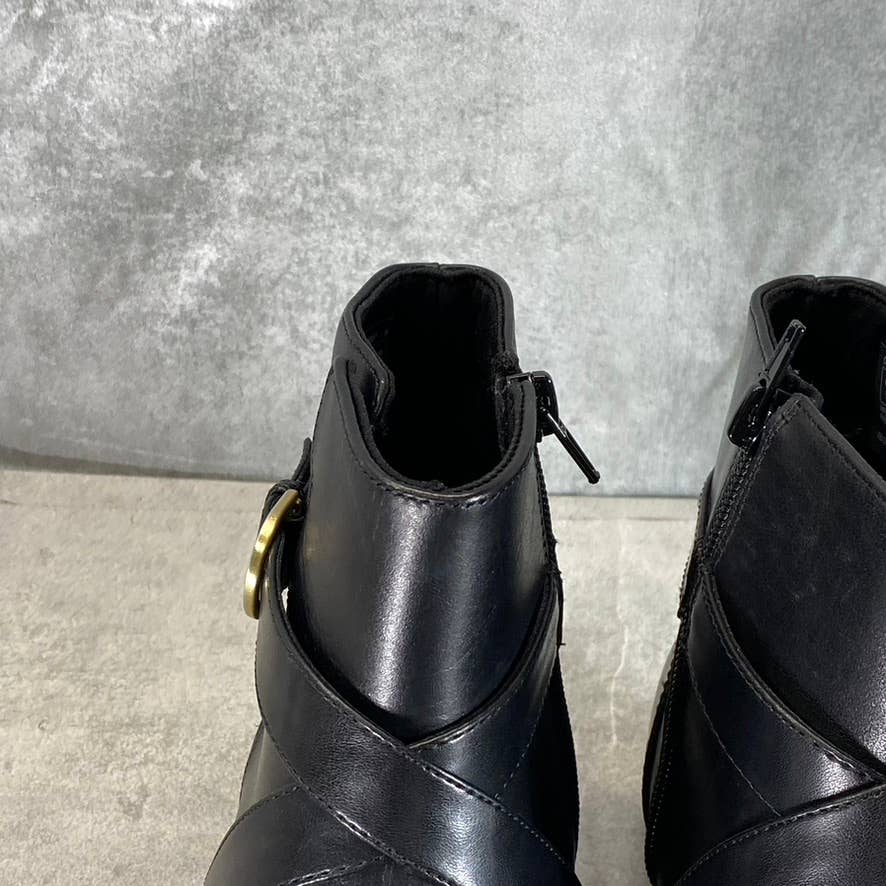 ROCKPORT Women's Black Leather Vicky Belt Side-Zip Ankle Boots SZ 8