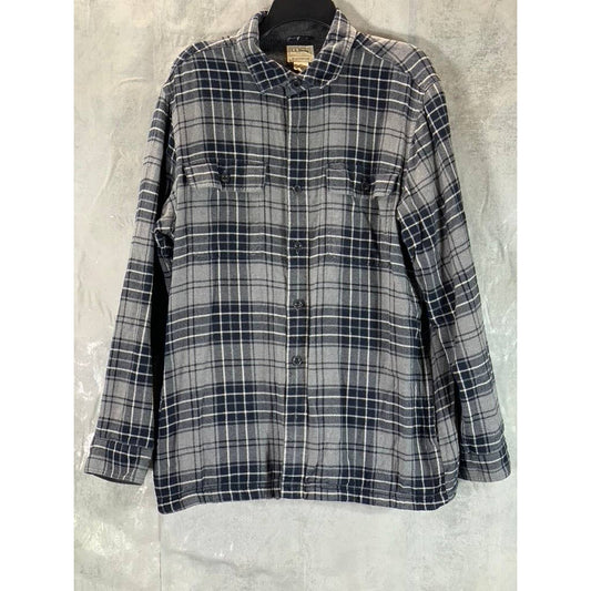 L.L. BEAN Men's Gray Plaid Traditional-Fit Button-Up Fleece Flannel Shirt SZ M