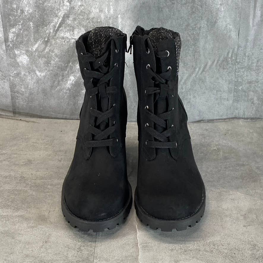 SUN+STONE Women's Black Romina Lug-Sole Block-Heel Lace-Up Hiker Booties SZ11