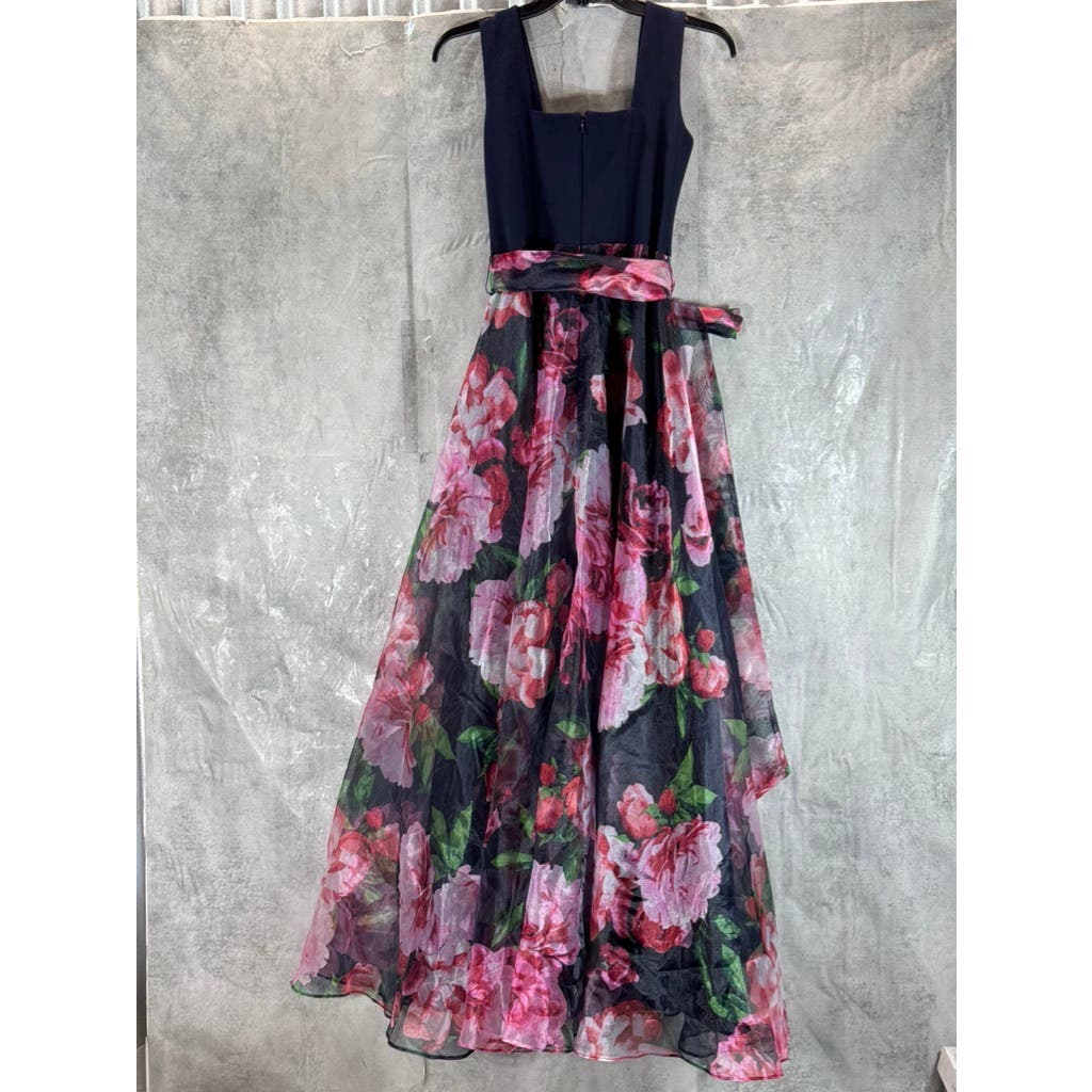 ELIZA J Women's Navy Square-Neck Floral-Print Skirt Gown SZ 6