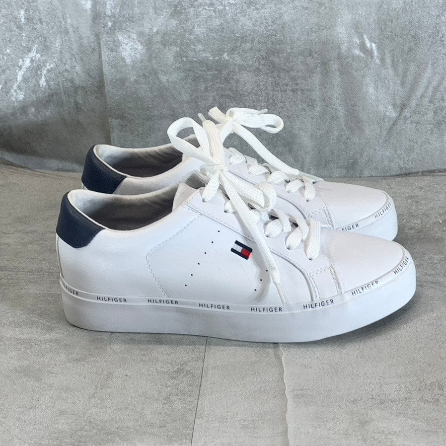 TOMMY HILFIGER Women's White Henissly Round-Toe Lace-Up Sneakers SZ 7.5