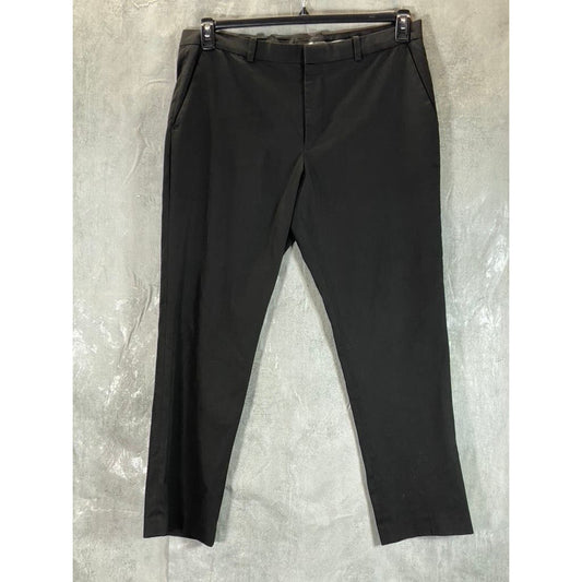 UNBRANDED Men's Black Solid Slim-Fit Flat-Front Pants SZ 36X30