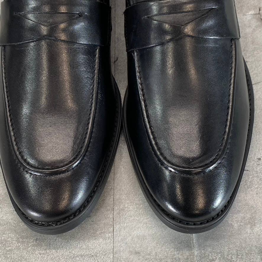 THOMAS & VINE Black Leather Bishop Apron Toe Split Penny Loafer SZ 8.5