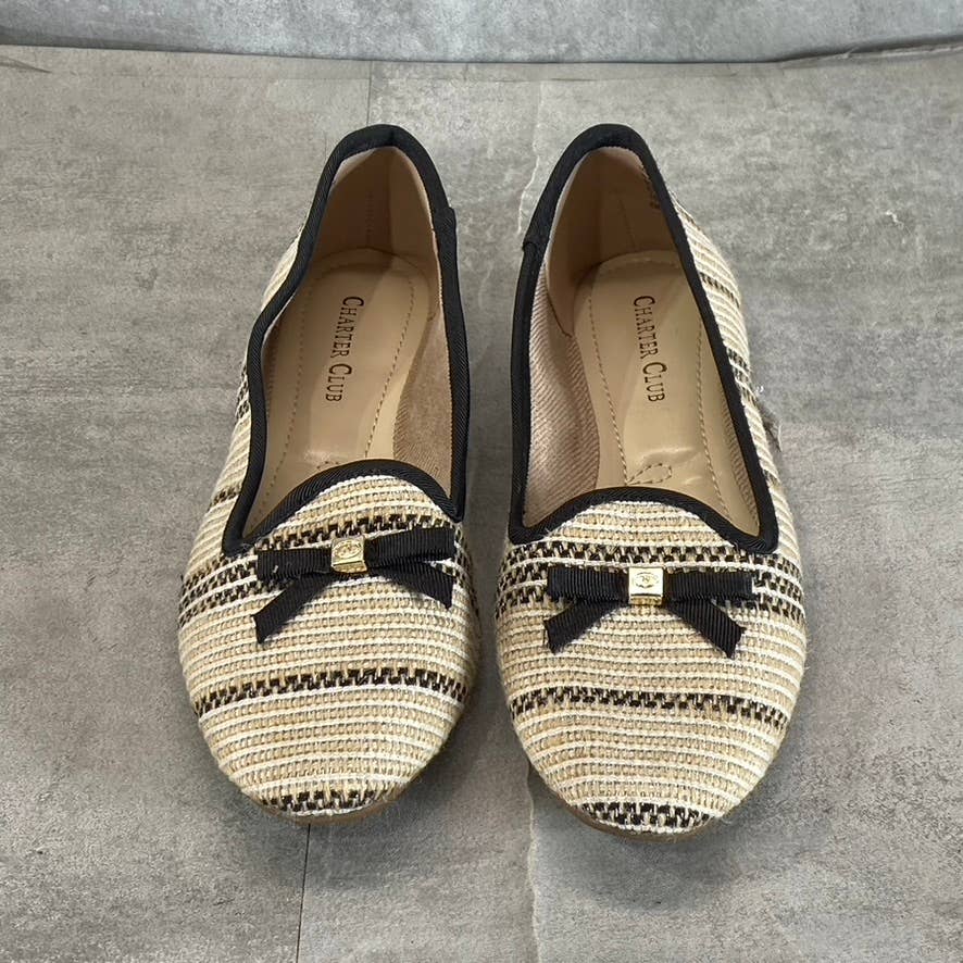 CHARTER CLUB Women's Natural/Black Stripe Kimii Deconstructed Slip-On Flats SZ 6