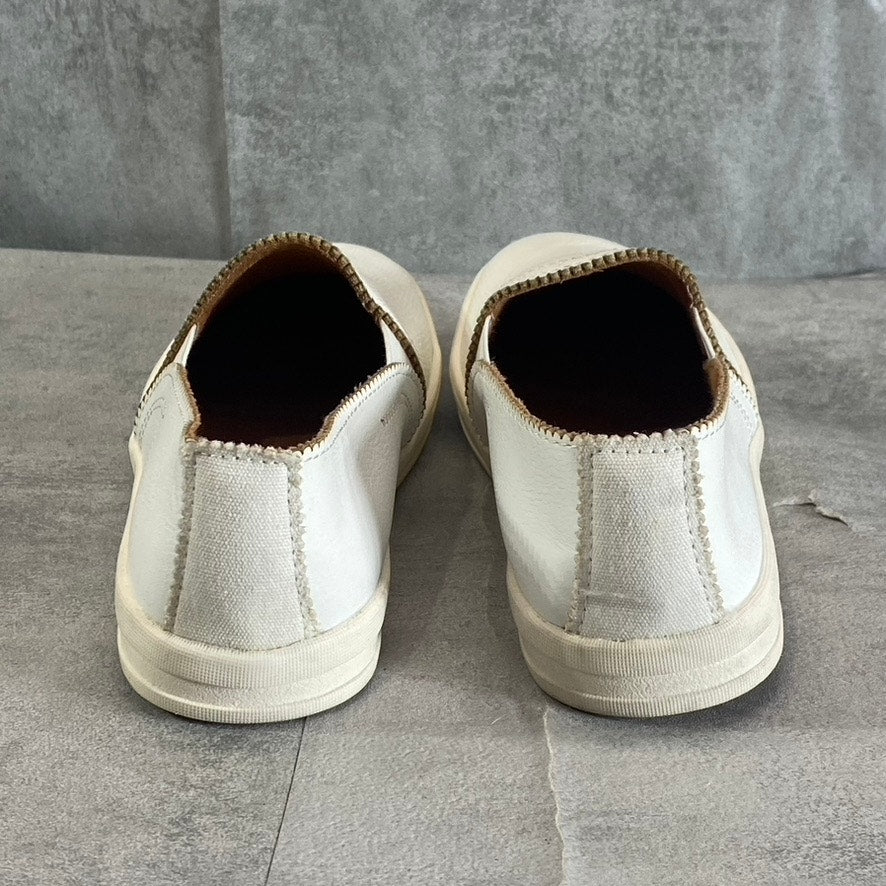 SUN+STONE Women's White Snake Embossed Miriam Round-Toe Slip-On Sneakers SZ 6