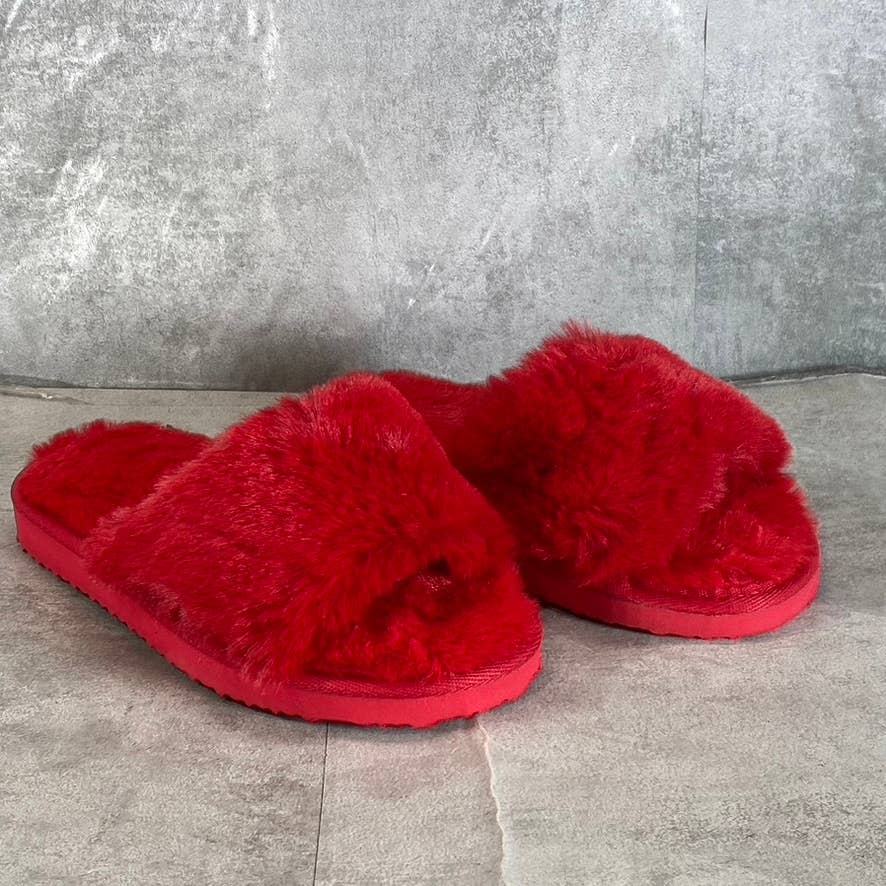 INC INTERNATIONAL CONCEPTS Women's Red Faux-Fur Yuri Slide Slippers SZ 7