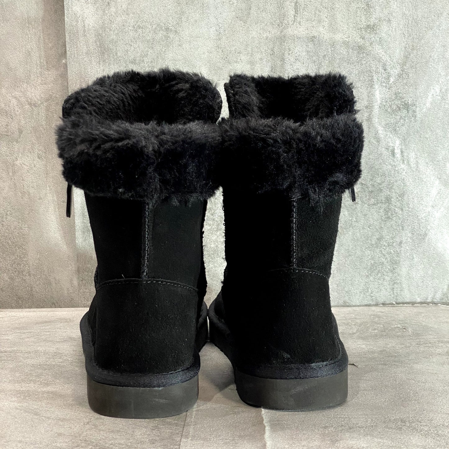 STYLE & CO Women's Black Leather Faux Fur Maevee Pull-On Winter Booties SZ 10